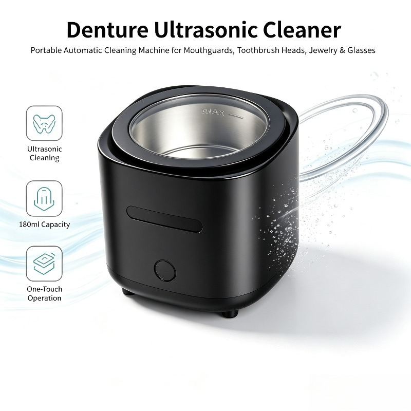 Ultrasonic Cleaner Machine Glasses Denture - 家庭用超音波洗浄機。入れ歯、歯ブラシのヘッド、矯正器具、メガネなどを自動で洗浄します。
