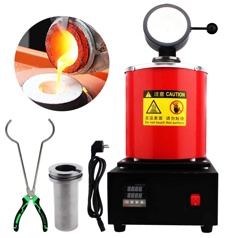 Gold Melting Furnace Crucible 2Kg - 1/2/3kg対応、2000Fミニデジタル金溶解炉。銀、銅、アルミニウムに対応し、ジュエリー製造に最適な耐久性のある溶解容器付き。