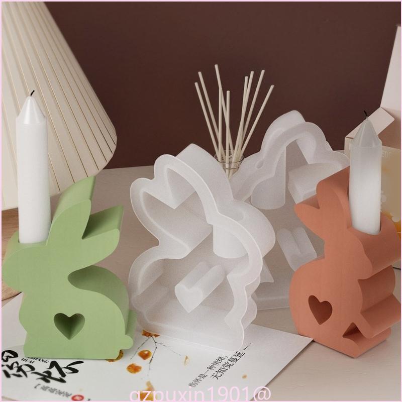 Casting Mold Jewelry Silicone Rubber - 57QAイースターウサギキャンドルホルダーシリコンカビハートウサギキャンドルスティックカビdiyアロマセラピー石膏デコレーション型結婚式