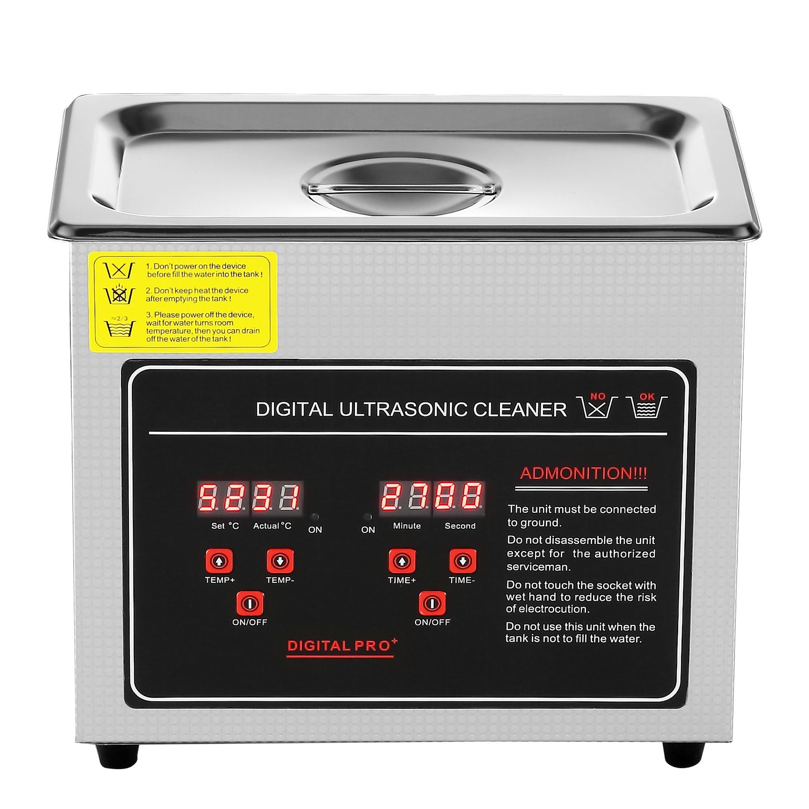 Ultrasonic Jewelry Cleaner Digital Timer - デジタルタイマーとヒーター付き超音波洗浄機、プロ仕様の超音波ジュエリークリーナー、ステンレス製加熱洗浄機