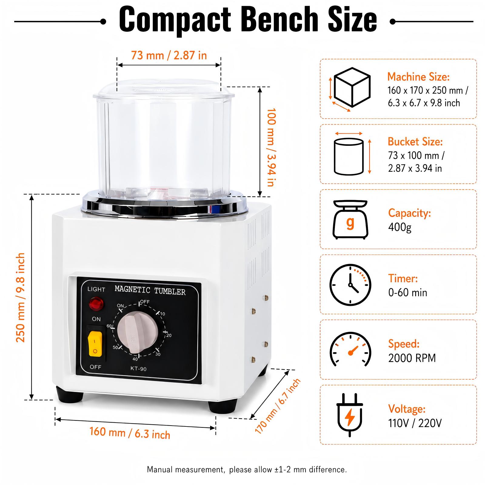 AHT KT90 磁気タンブラーポリッシャーマシン 180W - Jewelry Magnetic Tumbler Polisher Pin のレビューと価格