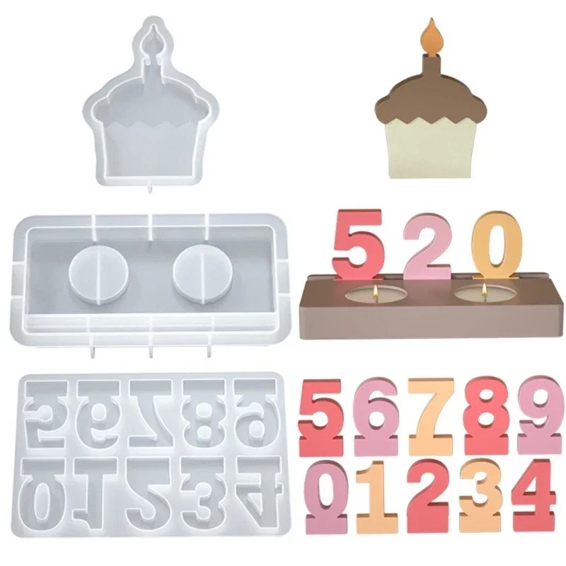 誕生日キャンドル数字型、シリコンキャンドルホルダー型セット、 - Casting Mold Jewelry Silicone Rubber のレビューと価格